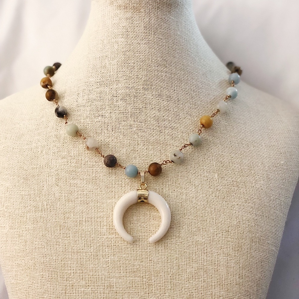 As You Please White Crescent Amazonite Necklace